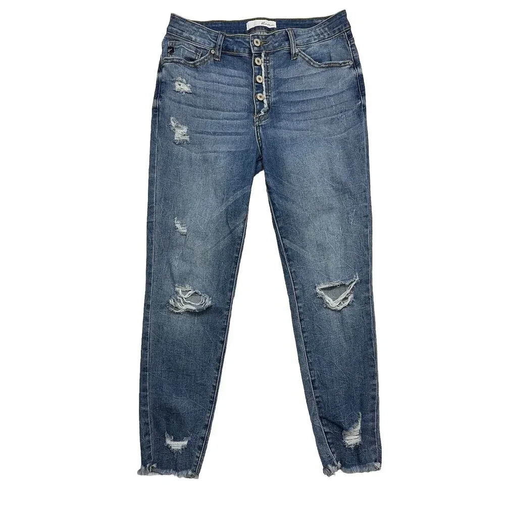 Kancan Womens Size 11 29 Estilo High Rise Distress Button Fly Jeans Medium Wash - Picture 1 of 9